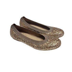 Women's - Stuart Weitzman Gold Glitter Lastikon Ballet Flats, Size 6